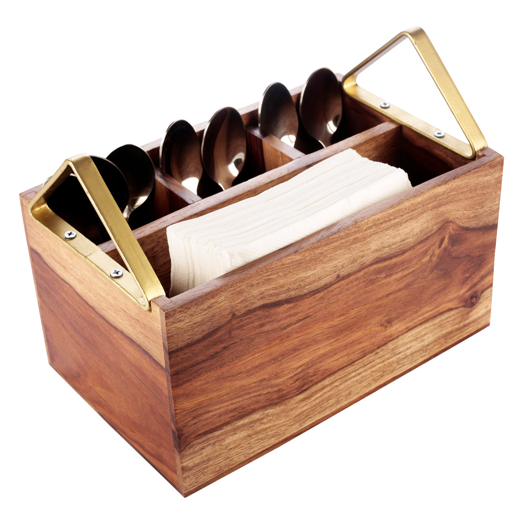 Anything & Everything Wooden Cutlery Holder Wooden Spoon Stand Multipurpose with Tissue Paper Rack for Dining Table