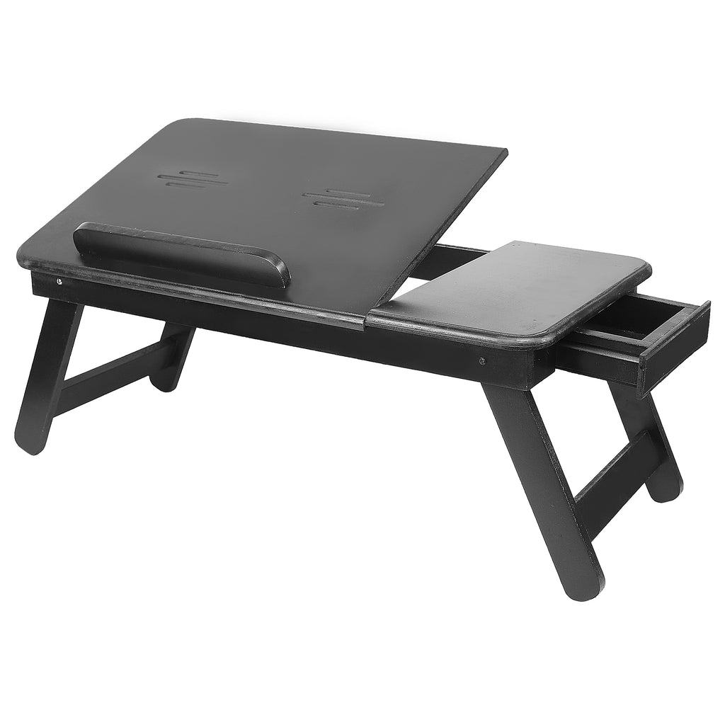 Anything & Everything Wooden Portable Laptop Table | Table Mate | Multipurpose Foldable Laptop Table with Drawer | Foldable Study Table (Black)