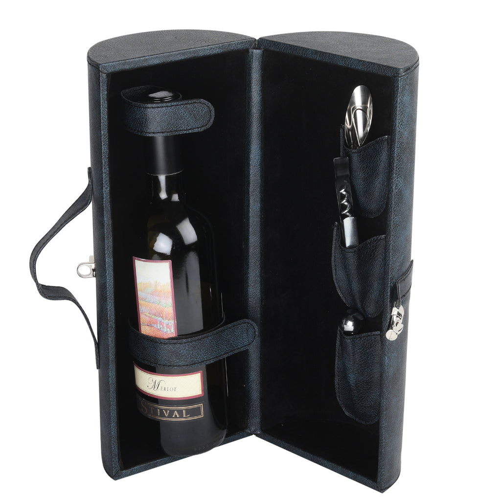 Anything & Everything Wine Box Set, Wine Box for Gifting, Wine Case, Wine Accessories Set (Blue/Black)