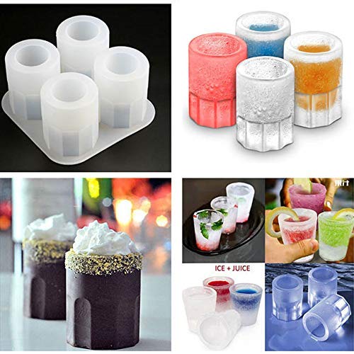 Texasdeluxe Silicone Shot Glass Mold for Resin & Frozen Whiskey Glass Ice Cubes Ice Tray - 4 Nice 2? x 1.3? Round Ice Cups - The Ice Glass Will Hold About 1oz