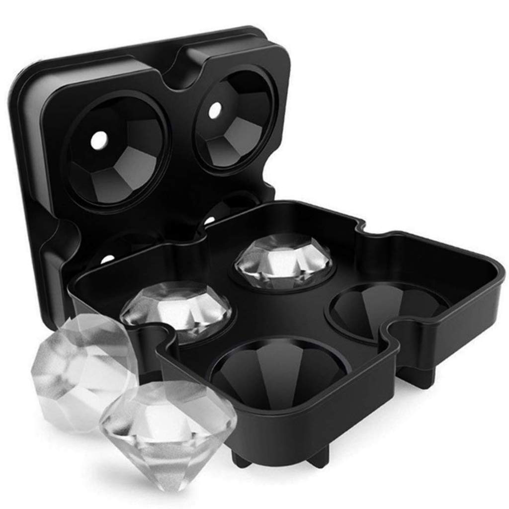 Anything & Everything 3D Ice Mold, Silicone Diamond Shape Ice Tray for Chilling Whiskey Cocktails, Flexible Novelty Chocolate Candy Cube Maker - Black