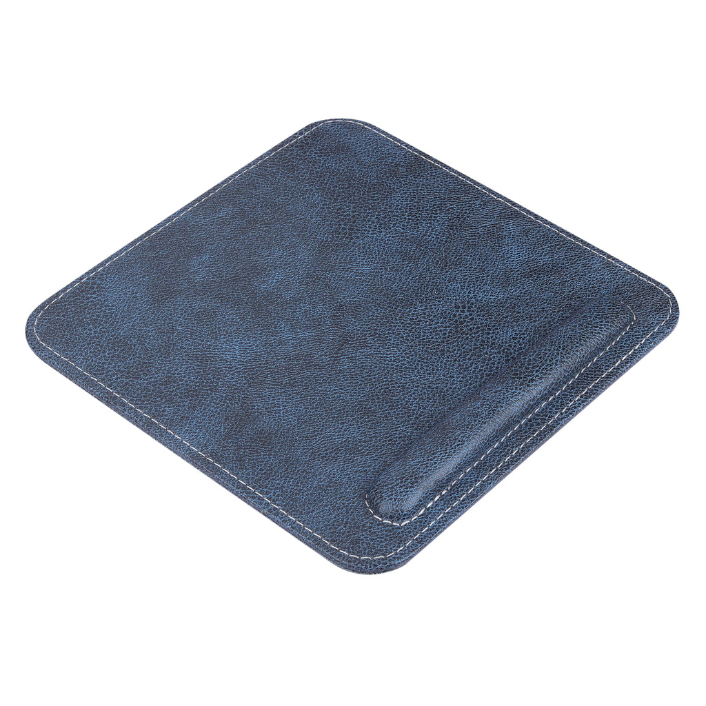 Anything & Everything Vegan Leather Mouse Pad with Wrist Rest, Non-Slip Backing, Waterproof, Stitched Edge, Handmade (Pack of 1) (Blue / Black)