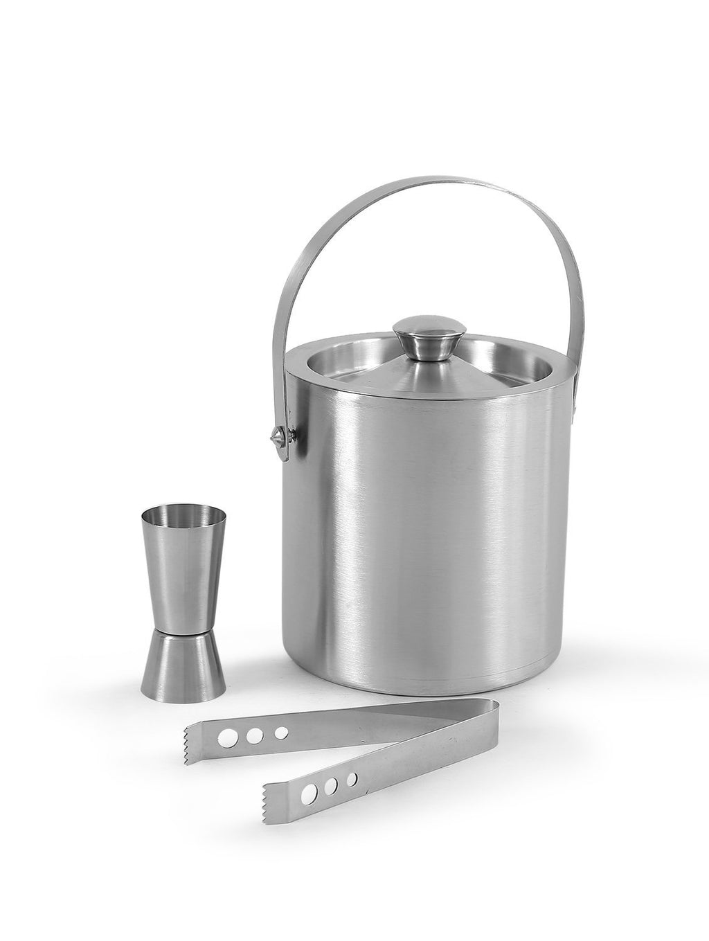 Anything & Everything Stainless Steel Bar Accessories Set of 3 Pieces | Ice Bucket | Ice Tong | Peg Measure - Ideal for Party Get Together and Gifting