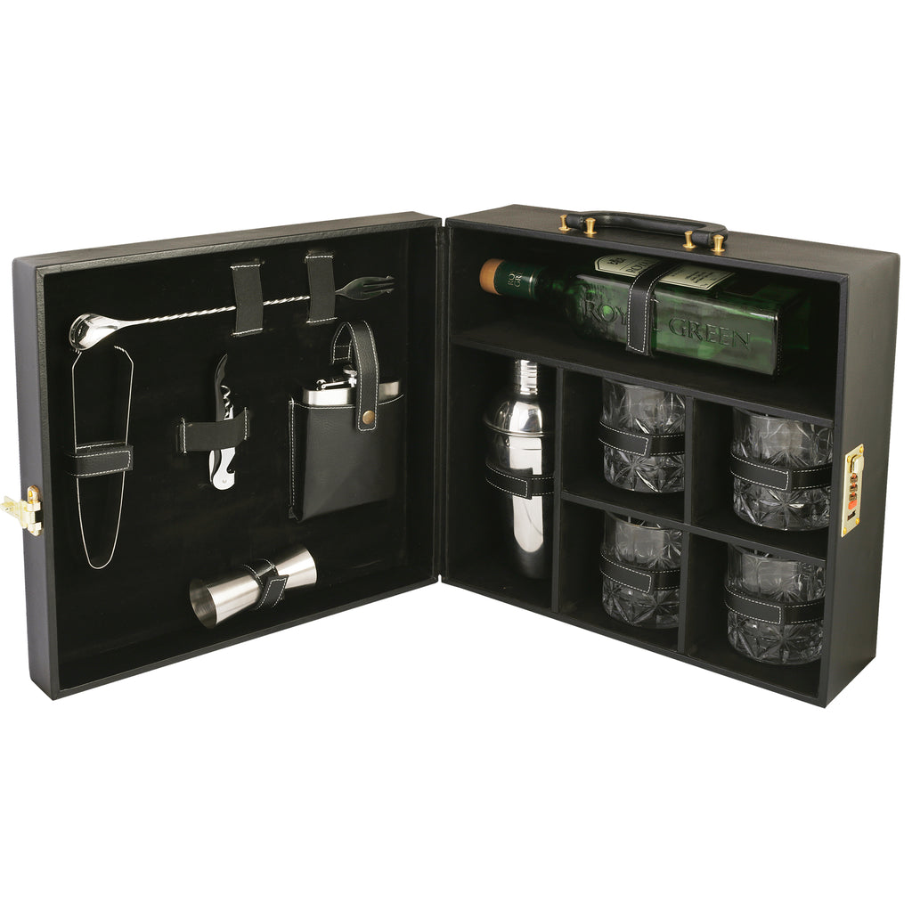 Anything & Everything Bar Set | Wine Case | Whisky Case | Portable Bar Accessories Set (Holds 01 Bottle & 04 Whisky Glasses) (Black & Black)