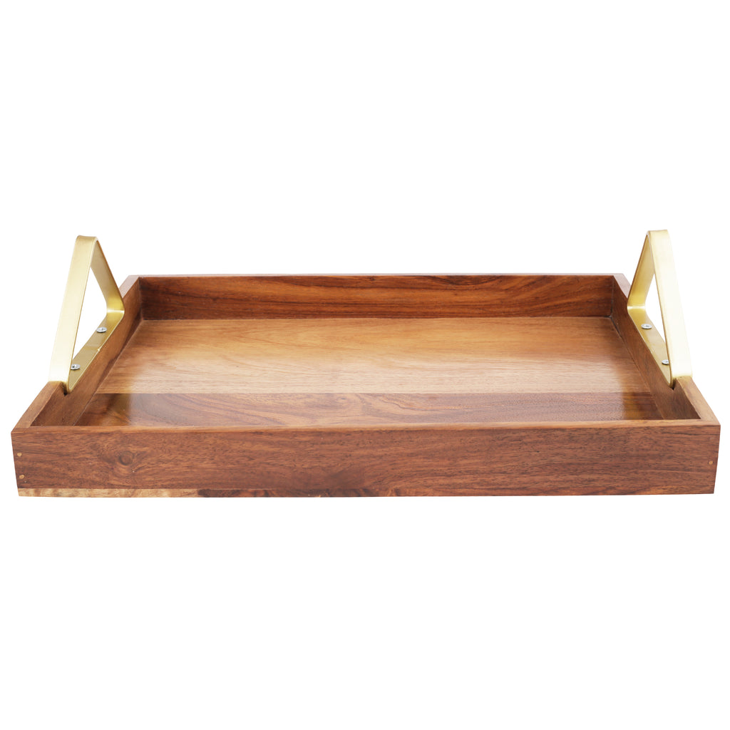 Anything & Everything Wooden Serving Tray with Brass Handle, Sheesham Wood