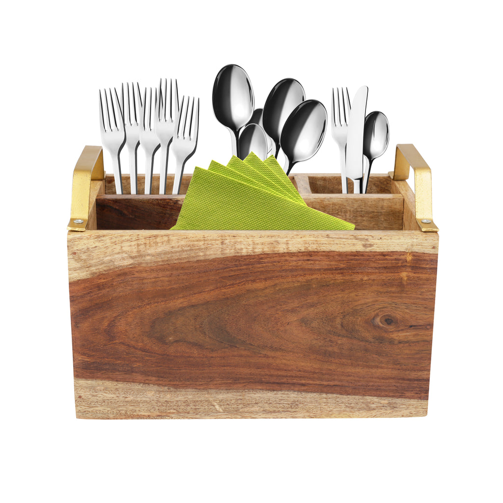 Anything & Everything Wooden Cutlery Holder Wooden Spoon Stand Multipurpose with Tissue Paper Rack for Dining Table, Wooden Bar Caddy