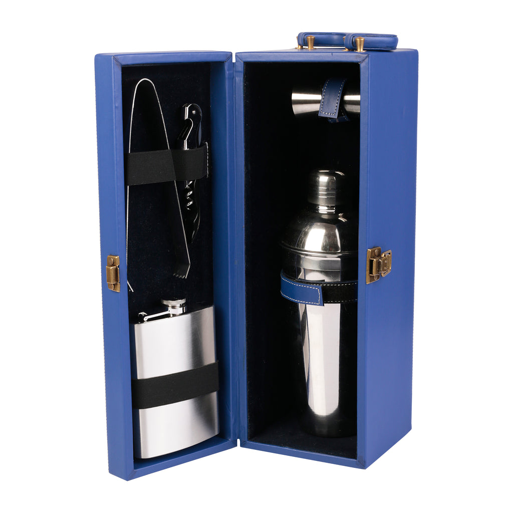 Anything & Everything Bar Accessories Portable Leatherette Bar Set | Whisky Case | Wine Case | Bar Tool Box (Blue & Blue)