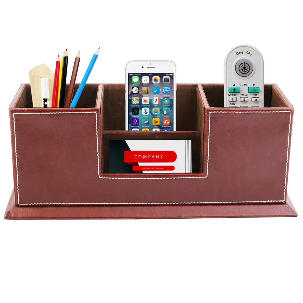 Anything & Everything Wooden Desk Organizer Pen/Pencil Stand, Mobile Holder & Remote Stand for Office Desk/Desktop/Table Storage Organizer Box (Brown)