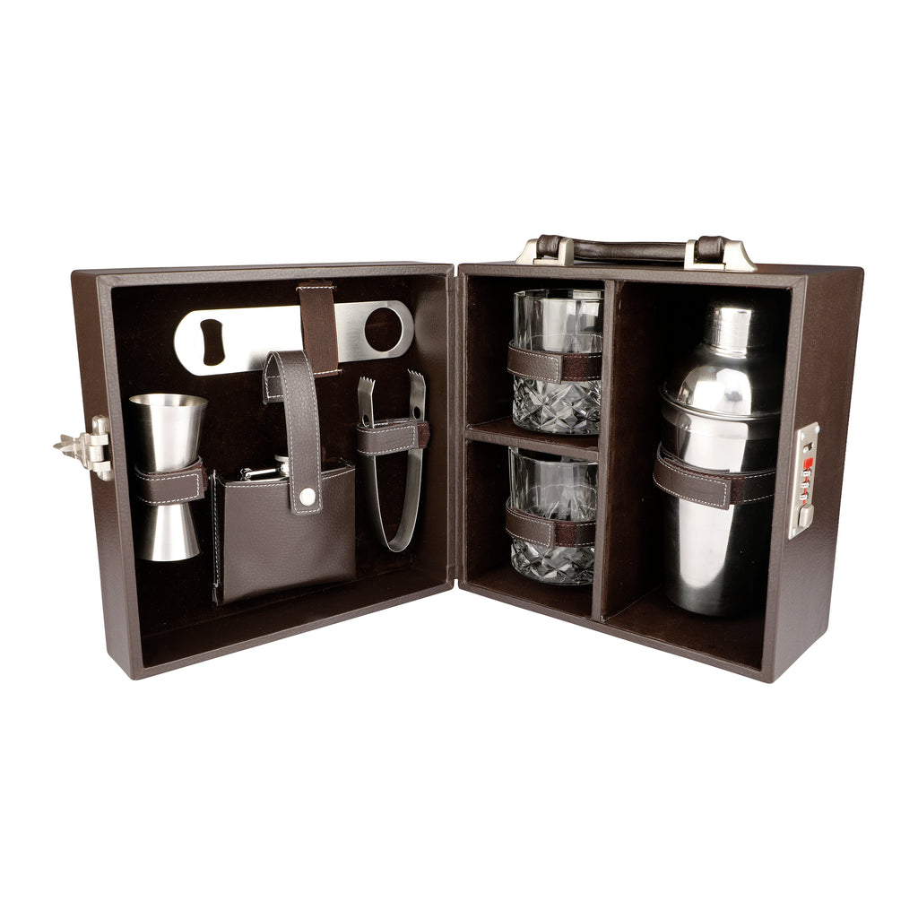 Anything & Everything Mini Bar Set | Portable Bar Set | Bar Set for Picnic | Bar Set for Travel | Bar Set for Car with Accessories (Brown & Brown)