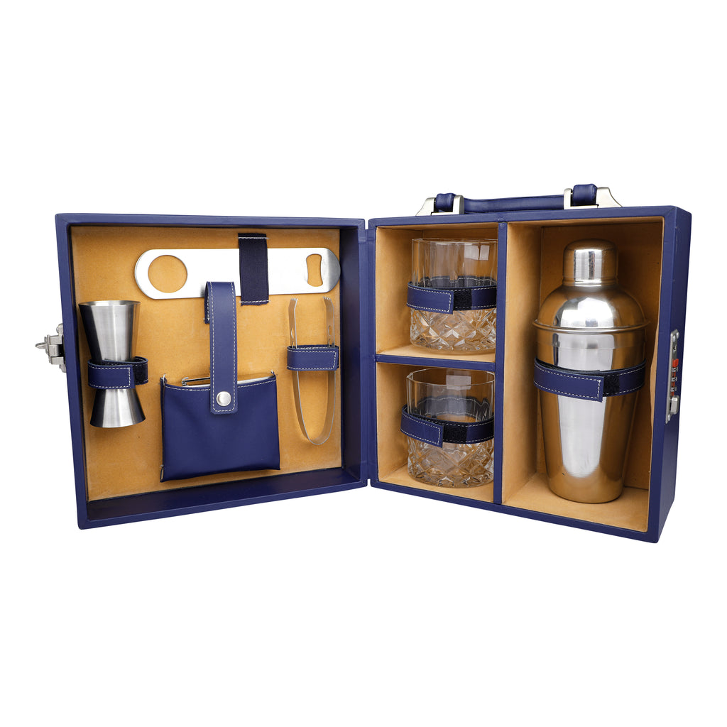 Anything & Everything Mini Bar Set | Portable Bar Set | Bar Set for Picnic | Bar Set for Travel | Bar Set for Car with Accessories (Blue & Beige)