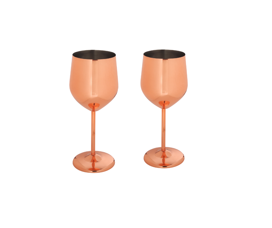 Anything & Everything Stainless Steel Goblet for Wine, Wine Glasses Cocktail Champagne Chilled Beer Iced Coffee Glasses Set Unbreakable (Pack of 2) (Rose Gold)