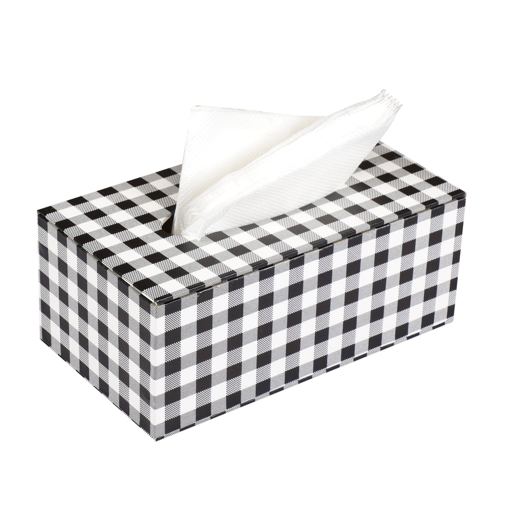 Anything & Everything Faux Leather Tissue Box Holder, Napkin Holder Box for Home and Car (Check) Black & White