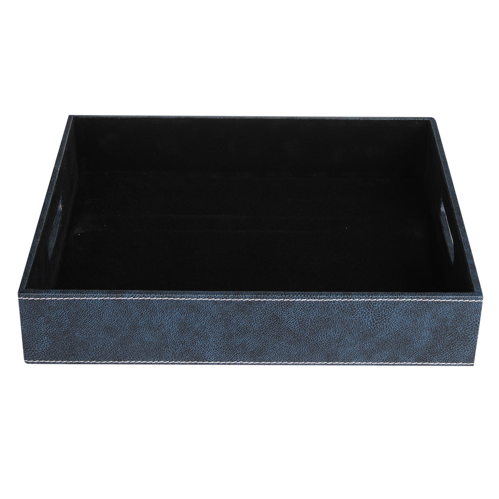 Anything & Everything Vegan Leather Rectangular Serving Tray for Dining Table/Parties/Storage/Home Décor (14 X 12) (Blue / Black)