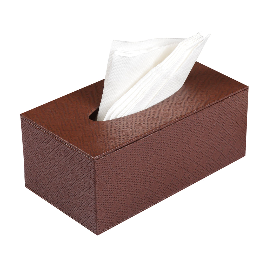 Anything & Everything Faux Leather Tissue Box Holder, Napkin Holder Box for Home and Car - Brown Pattern