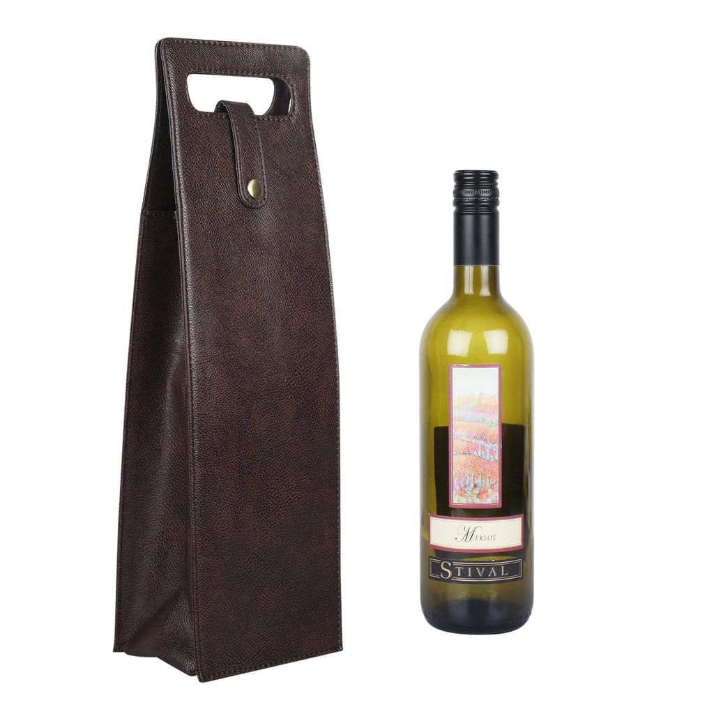 Anything & Everything Faux Vegan Leather Wine Bottle Holder, Wine Bag, Hot/Cold Container Cover/Case Bag, Bottle Carry Bag - Brown