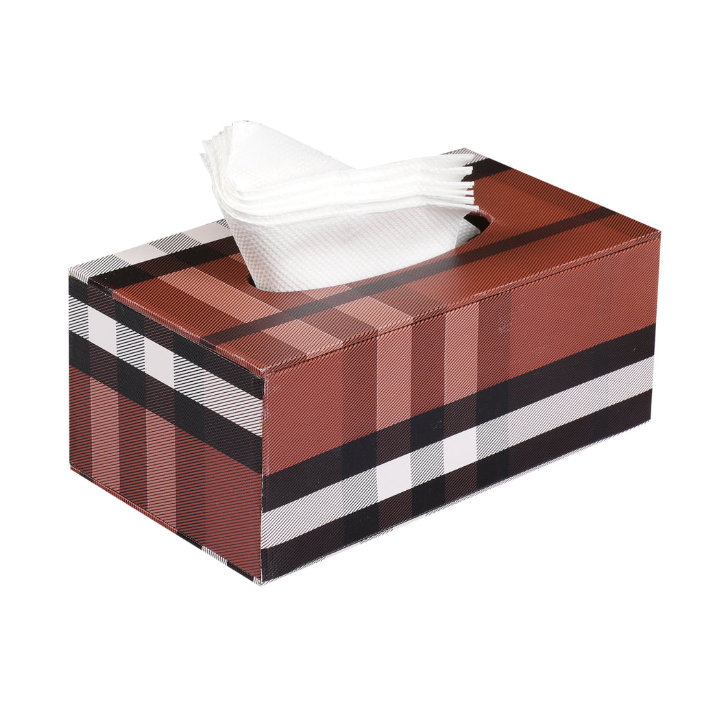 Anything & Everything Faux Leather Tissue Box Holder, Napkin Holder Box for Home and Car (Check) Brown