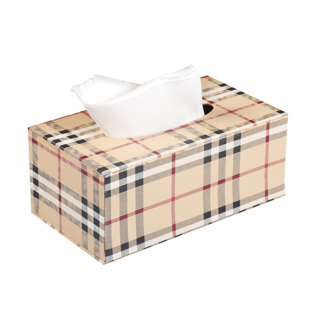 Anything & Everything Faux Leather Tissue Box Holder, Napkin Holder Box for Home and Car (Check) Coffee