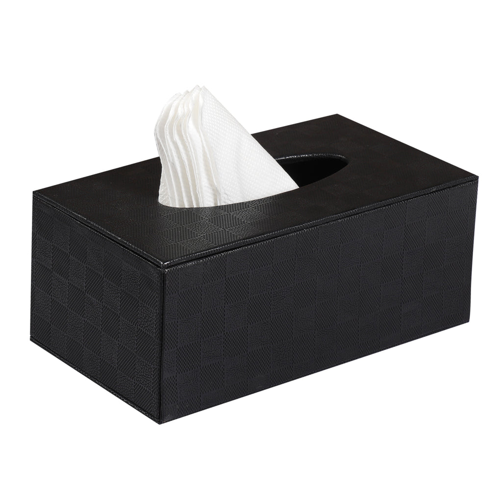 Anything & Everything Faux Leather Tissue Box Holder, Napkin Holder Box for Home and Car (Check) Black