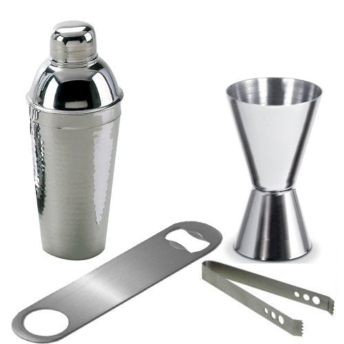 Anything & Everything Stainless Steel Bar Set Combo | Stainless Steel Bar Accessories Combo Set- Cocktail Shaker + Peg Measure + Opener + Ice Tongs