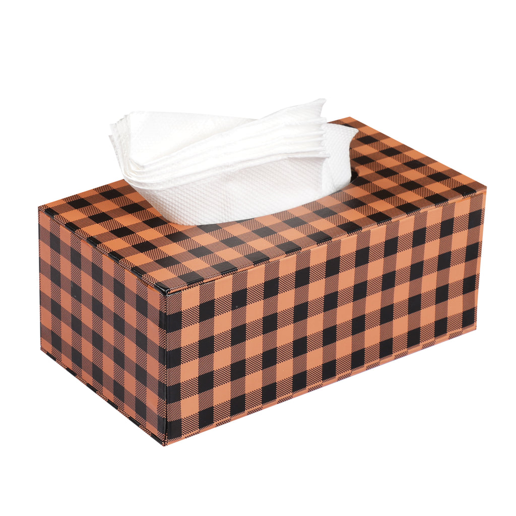 Anything & Everything Faux Leather Tissue Box Holder, Napkin Holder Box for Home and Car (Check) Black & Brown