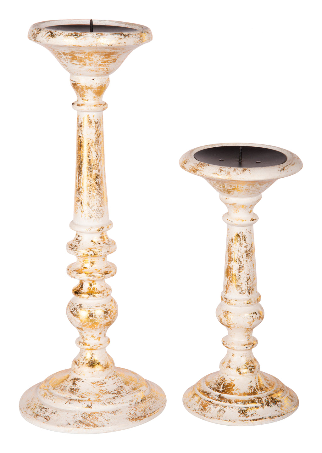 Anything & Everything Handmade Wooden Candle Holder Stand for Home Decor on Christmas and Diwali (Set of 2) - Gold & White