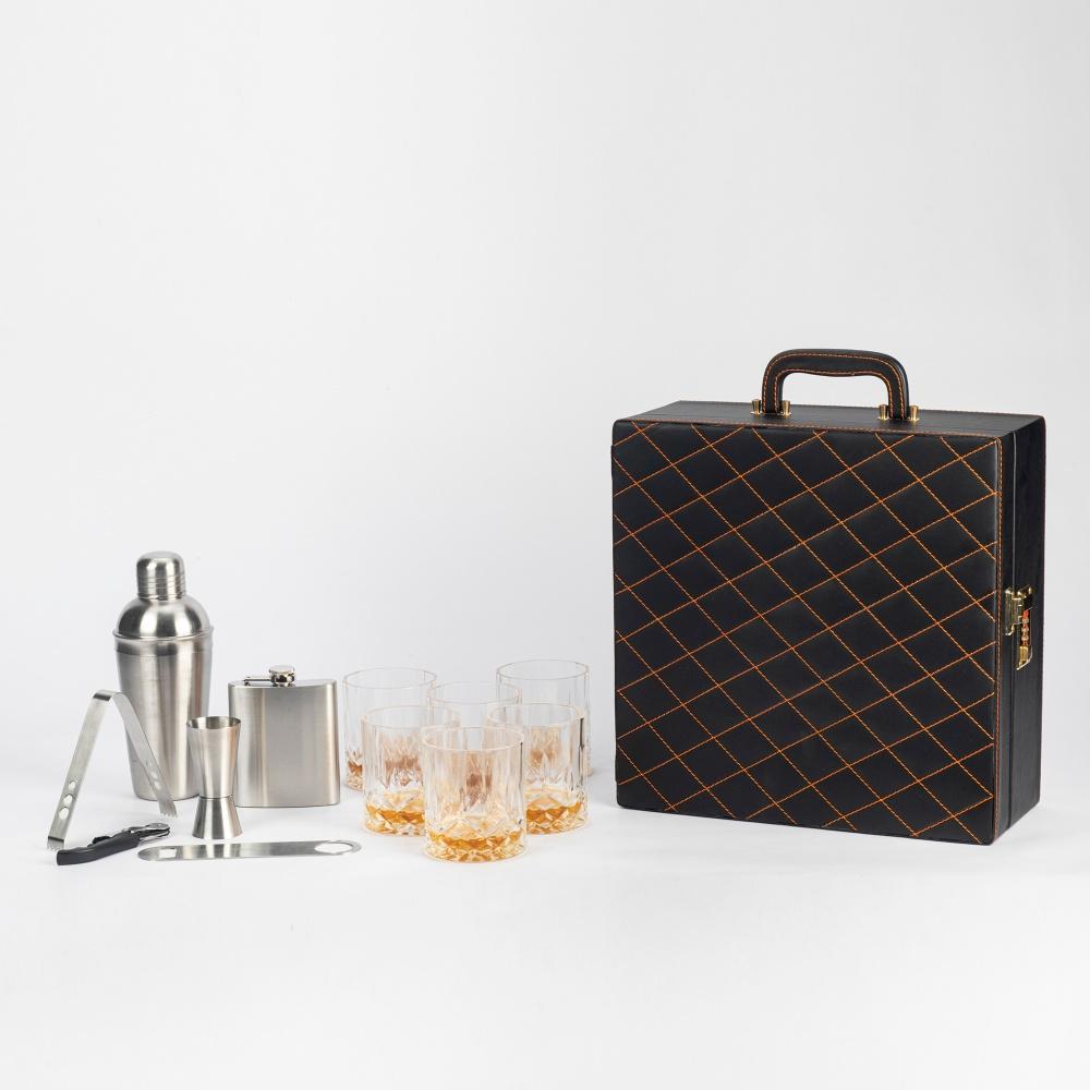Anything & Everything Portable Bar Tools Set Quilted Leatherette - Black & Orange