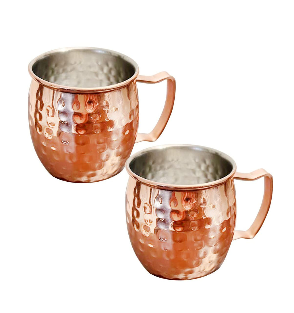 Anything & Everything Stainless Steel Moscow Mule Beer Mug with Brass Handle, Hammered Mug (Set of 2) (Rose Gold)