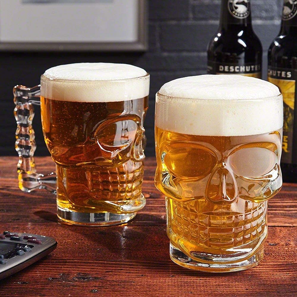 Anything & Everything Skull Beer Mug 540ML Glass Transparent for Your Home Bar (Set of 2)