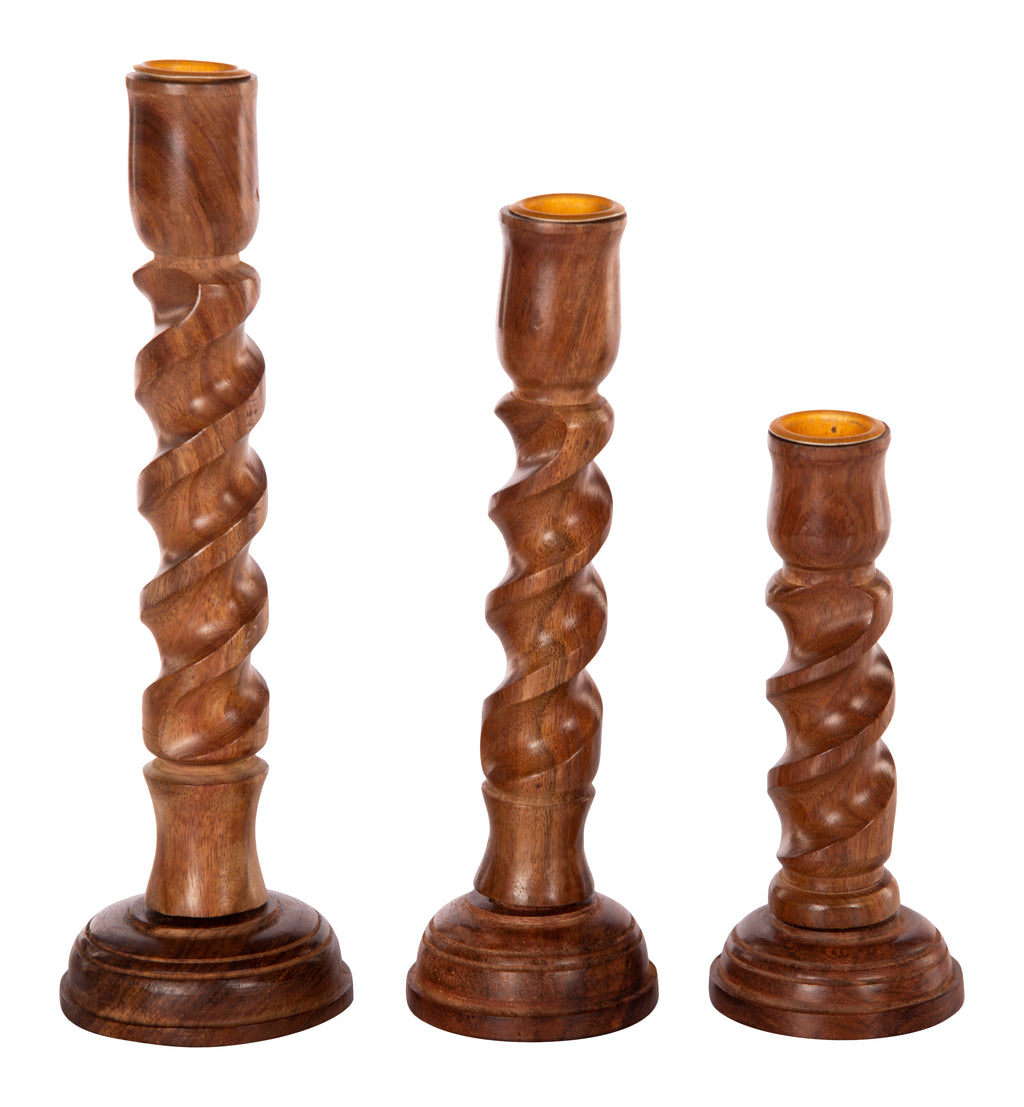 Anything & Everything Wood Handmade Candle Holder Stand, Pack of 3