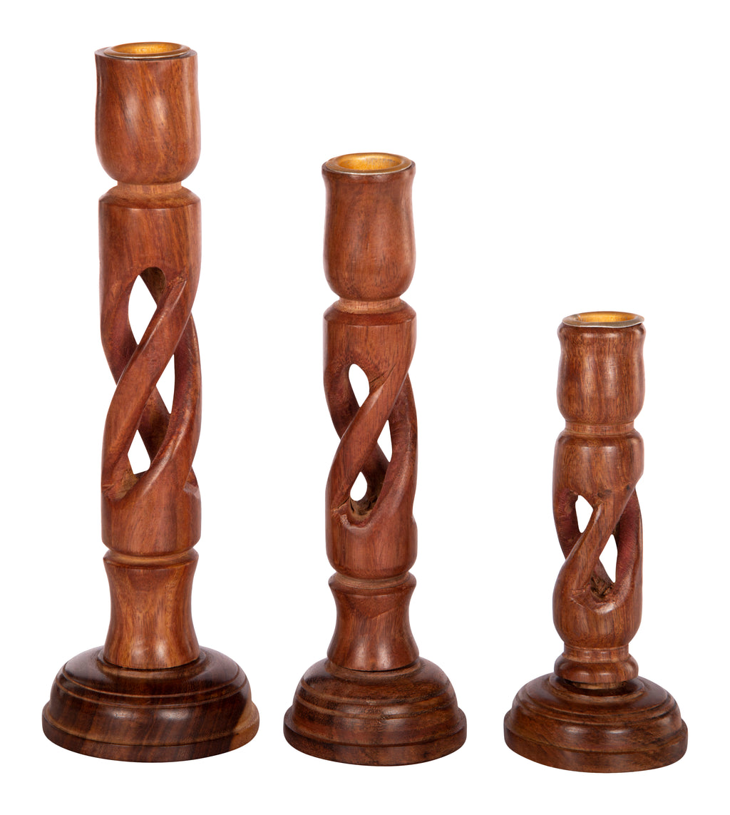 Anything & Everything Wood Handmade Candle Holder Stand, Pack of 3