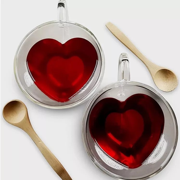 Anything & Everything Heart Shape Double Wall Tea & Coffee Cups (Set of 2)