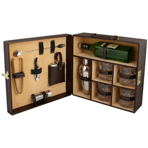 Anything & Everything Bar Set | Wine Case | Whisky Case | Portable Bar Accessories Set (Holds 01 Bottle & 04 Whisky Glasses) (Brown & Beige)