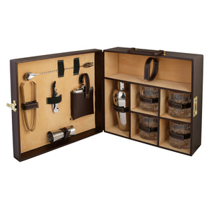 Anything & Everything Bar Set | Wine Case | Whisky Case | Portable Bar Accessories Set (Holds 01 Bottle & 04 Whisky Glasses) (Brown & Beige)