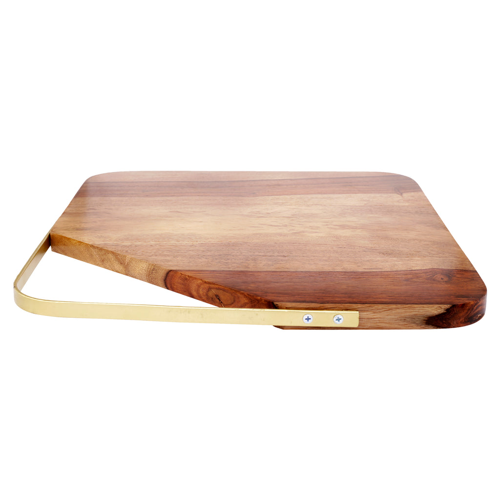 Anything & Everything Wooden Serving Platter Cheese Board with Golden Handle for Snacks