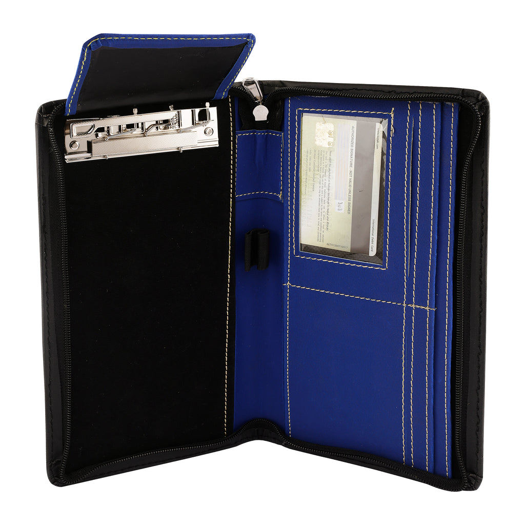 Anything & Everything Cheque Book Holder for Cards, Cheque Book, Documents / Traveling Wallet (Black & Blue)