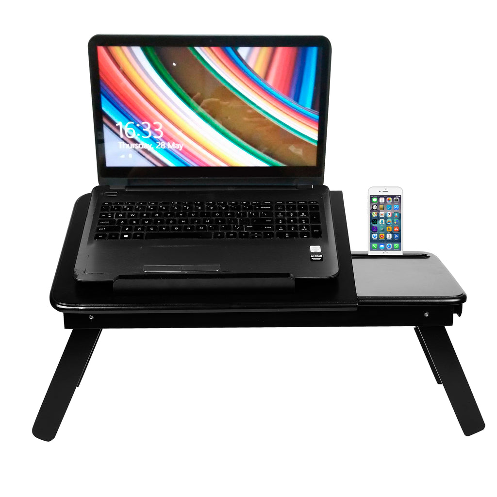 Anything & Everything Wooden Folding Portable Laptop Table | Table Mate | Multipurpose Foldable Laptop Table with Drawer & Mobile Holder Slot (Black)