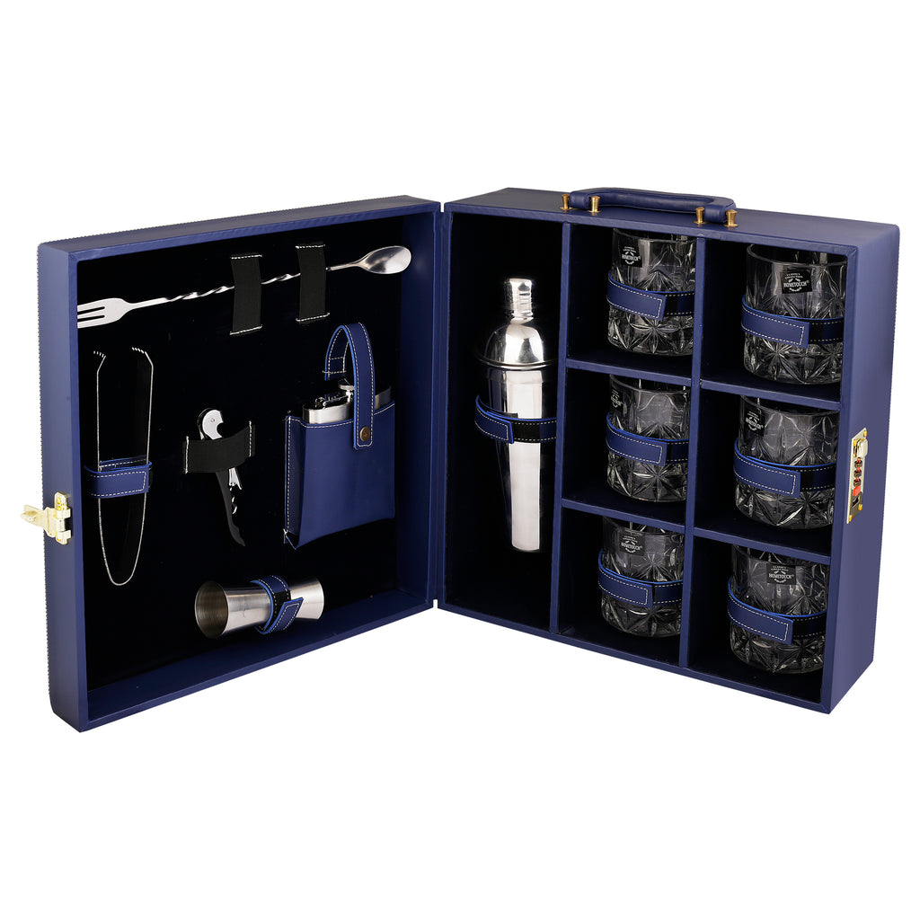 Anything & Everything Portable Cocktail Bar Accessories Set | Travel Bar Set | Portable Bar Box (Holds 06 Glasses) (Blue & Blue)