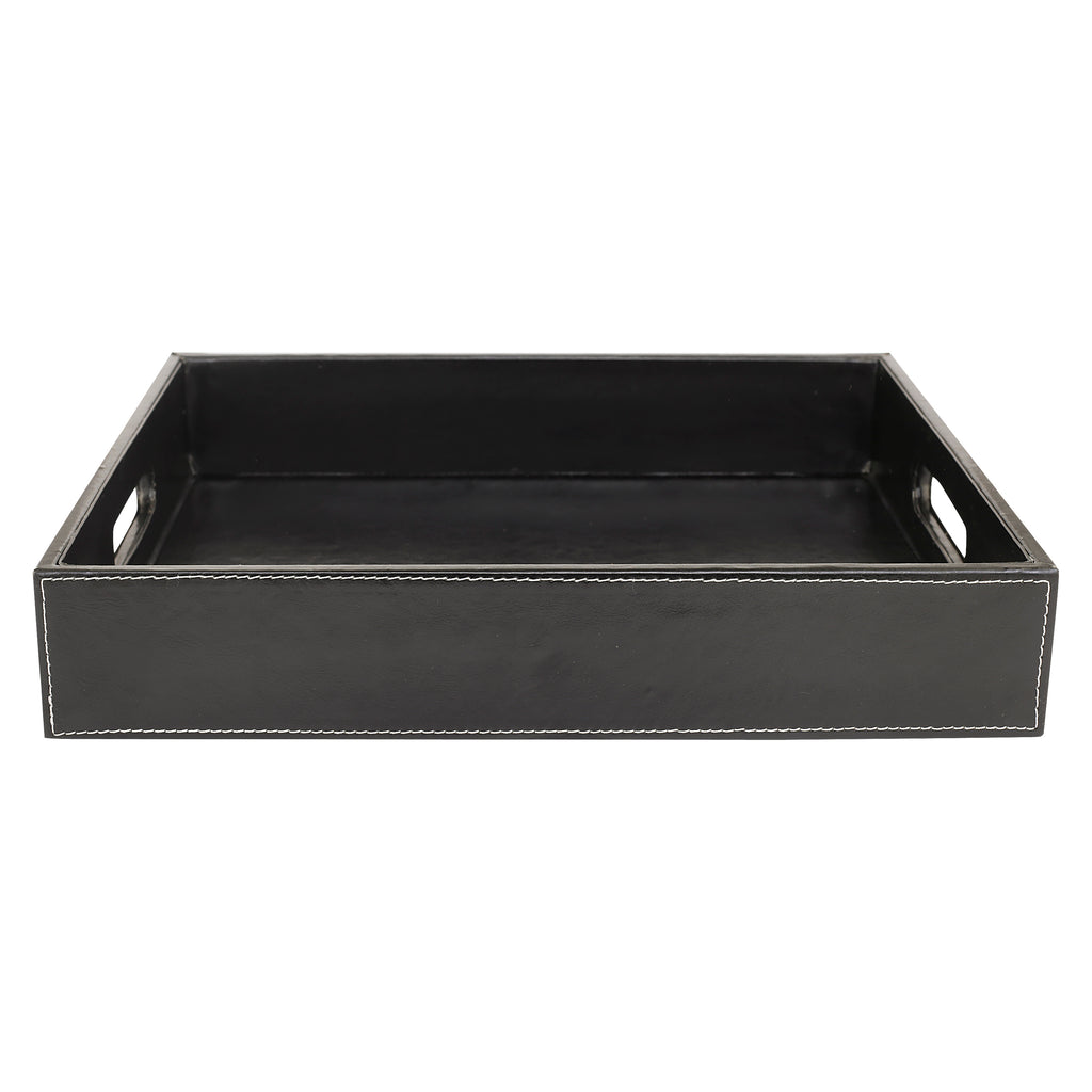 Anything & Everything PU Leather Serving Tray, Display Tray, Trays for Hotels to Hold Towel and Toiletries - Black