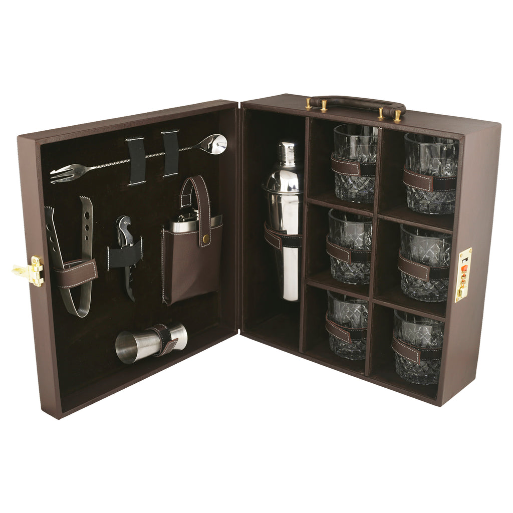 Anything & Everything Portable Cocktail Bar Accessories Set | Travel Bar Set | Portable Bar Box (Holds 06 Glasses) (Brown & Brown)