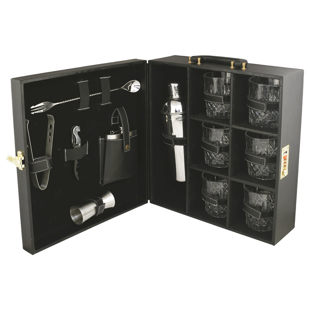 Anything & Everything Portable Cocktail Bar Accessories Set | Travel Bar Set | Portable Bar Box (Holds 06 Glasses) (Black & Black)