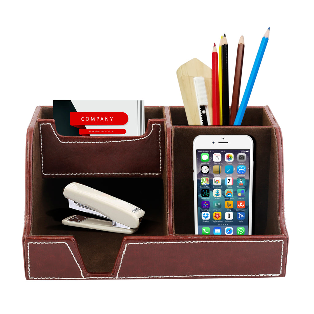 Anything & Everything Wooden Desk Organizer Pen/Pencil Stand, Mobile Holder & Remote Stand for Office Desk/Desktop/Table Storage Organizer Box