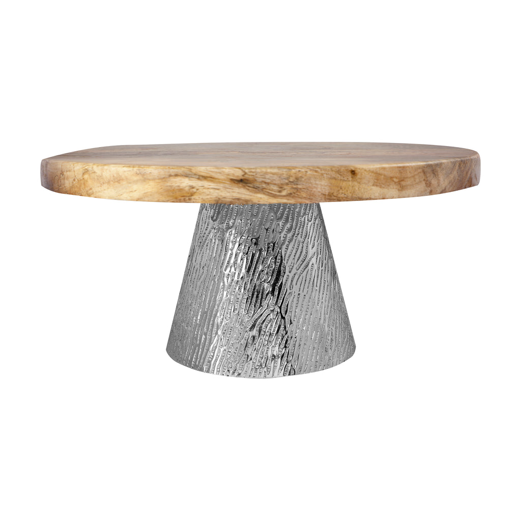 Anything & Everything Natural Wooden Handcrafted Cake Stand for Dining Table & Parties for Serving Cake, Dessert, Pizza, Cup Cakes, Muffins (Silver)