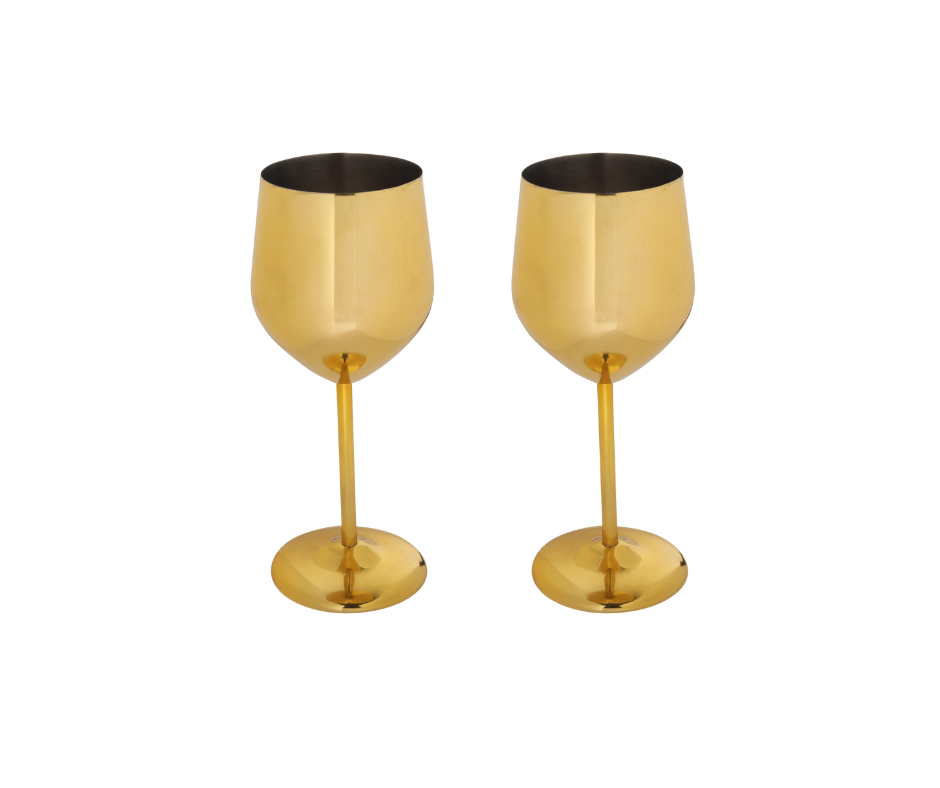 Anything & Everything Stainless Steel Goblet for Wine, Wine Glasses Cocktail Champagne Chilled Beer Iced Coffee Glasses Set Unbreakable (Pack of 2) (Gold)