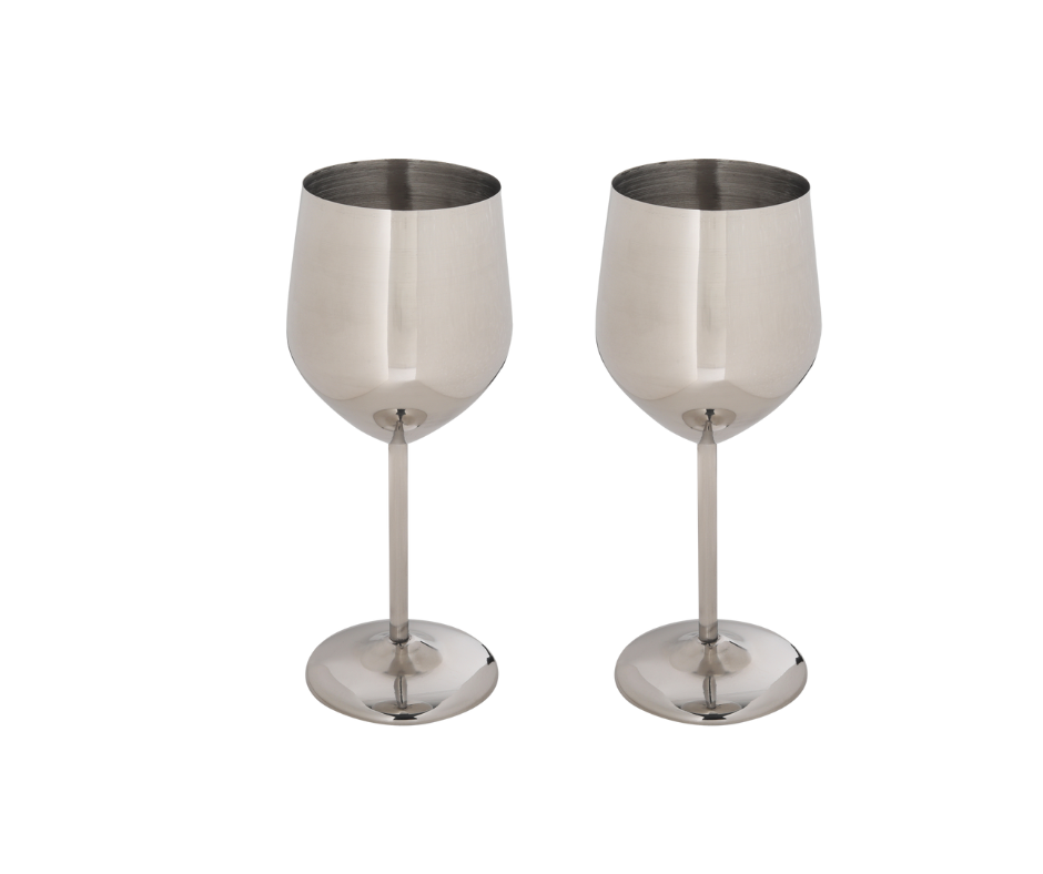 Anything & Everything Stainless Steel Goblet for Wine, Wine Glasses Cocktail Champagne Chilled Beer Iced Coffee Glasses Set Unbreakable (Pack of 2) (Silver)