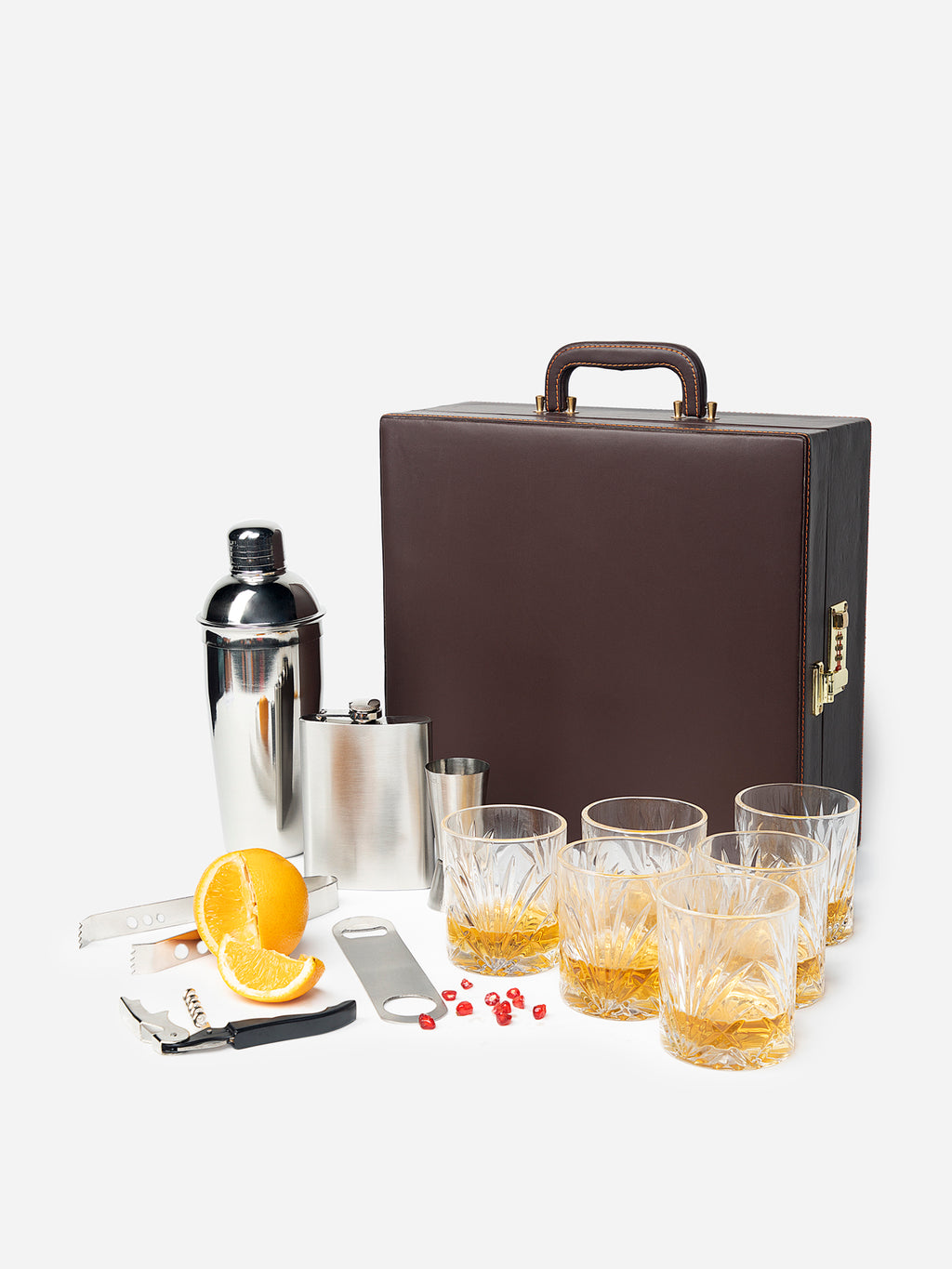 Anything & Everything Big Premium Bar Set with 6 Whiskey Glasses | Portable Leatherette Bar Set | Bar Set for Picnic | Bar Set for Travel
